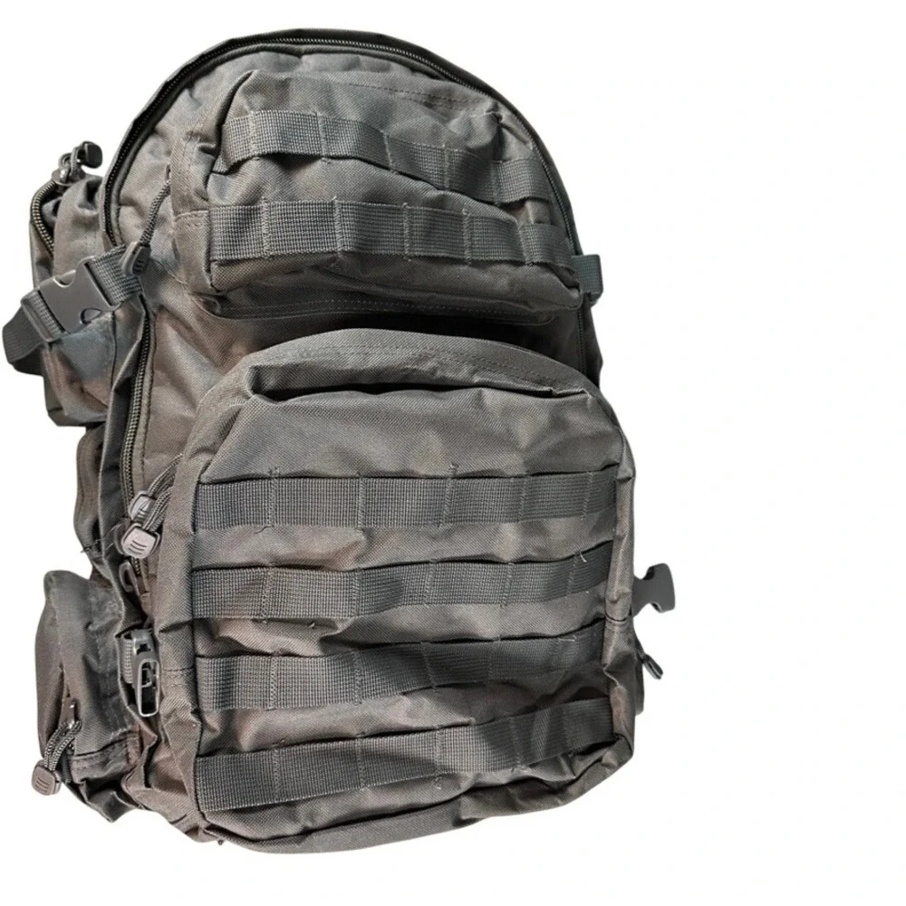 VISM Tactical Military Style Backpack Black Canvas MOLLE Webbing Multi-Pocket